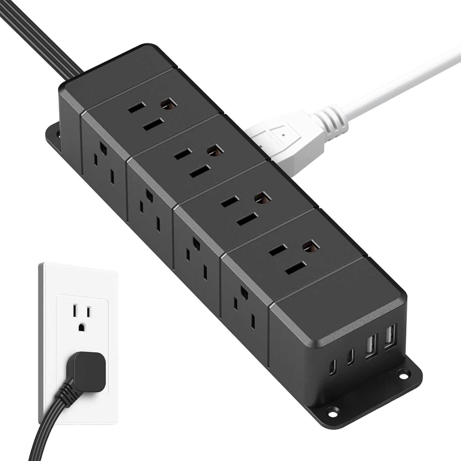 30W USB C Power Strip Surge Protector,Ultra Thin Flat Plug Power Strip 4 Side 12 Outlets,1 PD Fast Charing,2 USB-C, 2 USB-A(4 USB Total 40W),6Ft Slim Extension Cord,16 in 1 Desk Power Bar,1200J Black