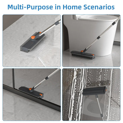 360° Rotating Floor Scrub Brush with Long Handle, 3-In-1 Scrubber & Squeegee for Bathroom, Tile, Shower, Garage and Outdoor Cleaning