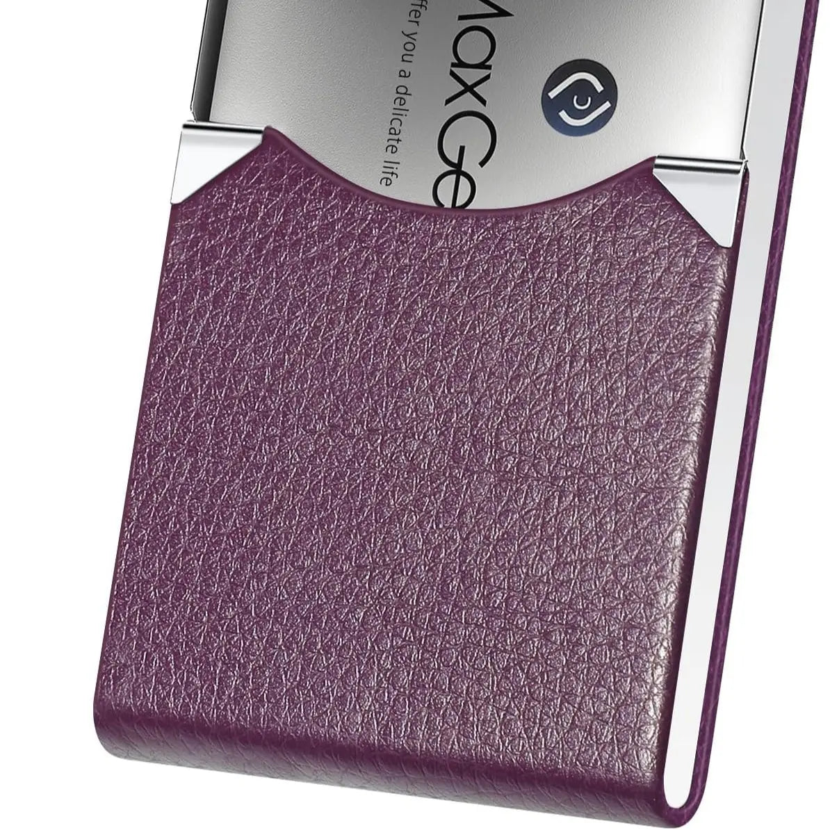 Maxgear Business Card Holder, Slim PU Leather & Stainless Steel Business Card Case for Men & Women, RFID Blocking Name Card Holder with Magnetic Closure