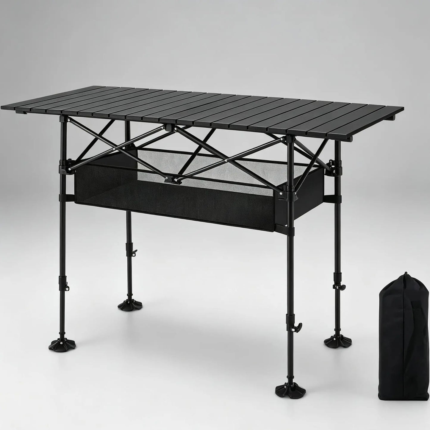 AORAN Portable Folding Outdoor Picnic Table, Heavy Duty Steel Frame Ultra Light Compact Foldable Table with Large Storage Mesh Basket, Detachable Design for Beach, Camping, Travel, Backyard Barbecue & Picnics