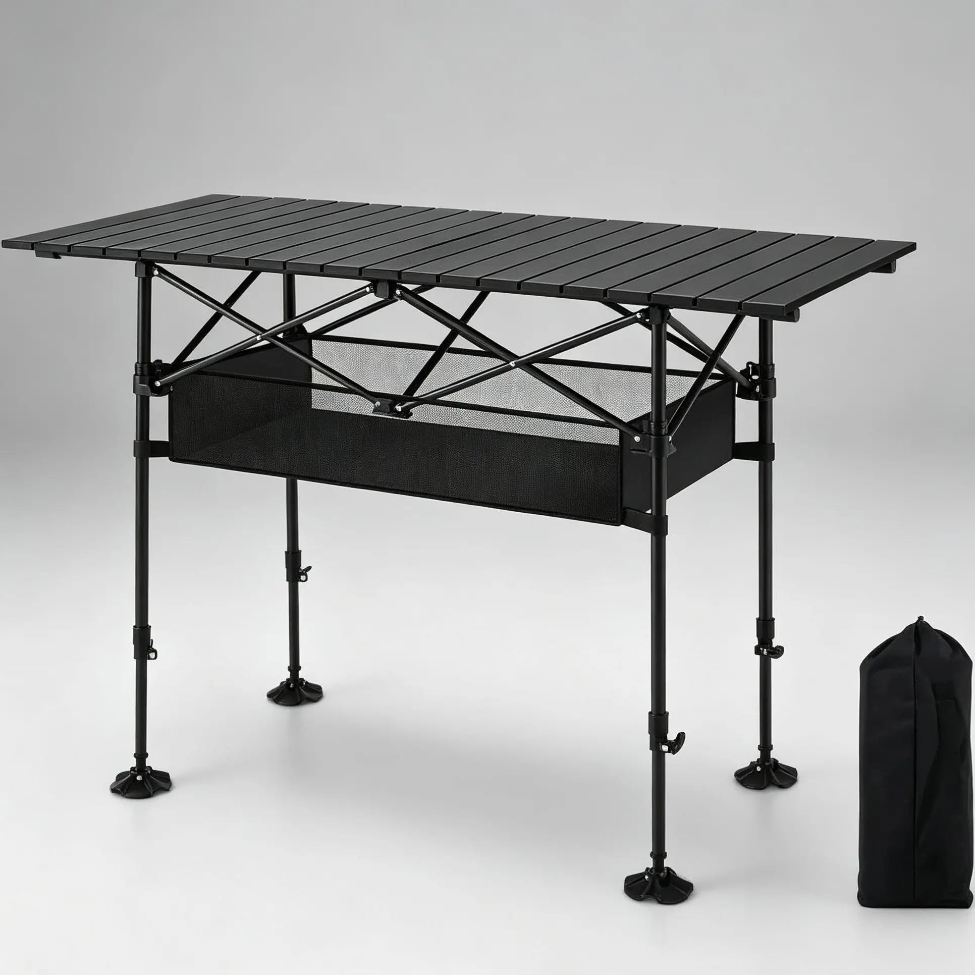 AORAN Portable Folding Outdoor Picnic Table, Heavy Duty Steel Frame Ultra Light Compact Foldable Table with Large Storage Mesh Basket, Detachable Design for Beach, Camping, Travel, Backyard Barbecue & Picnics