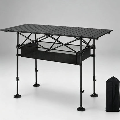 AORAN Portable Folding Outdoor Picnic Table, Heavy Duty Steel Frame Ultra Light Compact Foldable Table with Large Storage Mesh Basket, Detachable Design for Beach, Camping, Travel, Backyard Barbecue & Picnics