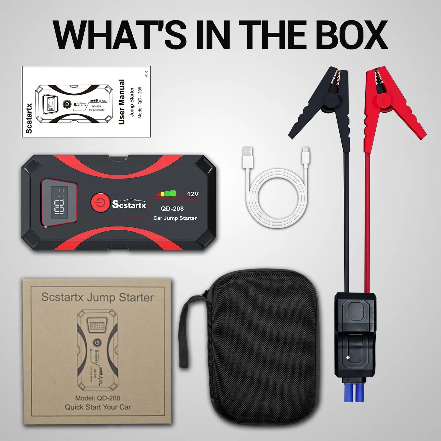 【Dealsforyoudays】500A Peak Portable Car Jump - 3-In-1 Emergency Tool Fast Charging Power Bank,Led Emergency Light for Roadside Use (6.0 Gas/3.0L Diesel)