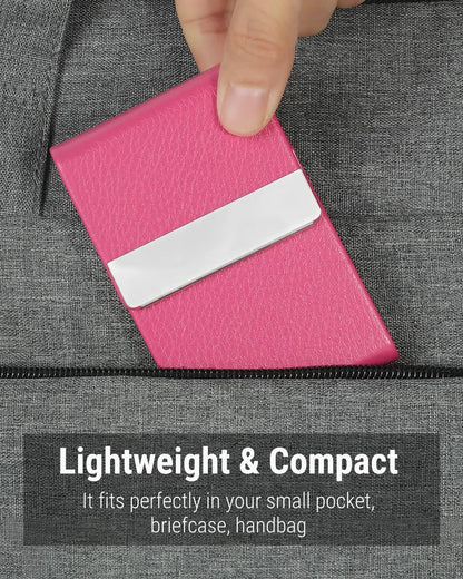 Maxgear Business Card Holder, Slim PU Leather & Stainless Steel Business Card Case for Men & Women, RFID Blocking Name Card Holder with Magnetic Closure