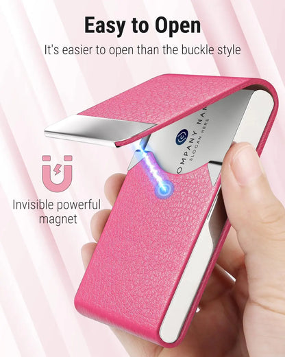 Maxgear Business Card Holder, Slim PU Leather & Stainless Steel Business Card Case for Men & Women, RFID Blocking Name Card Holder with Magnetic Closure
