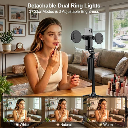 Content Creator Essentials Vlogging Kit for Iphone, 71" Tripod for Iphone Video Recording with Light, Wireless Microphones, Remote, Selfie Stick Phone Stand for Tiktok, Youtube