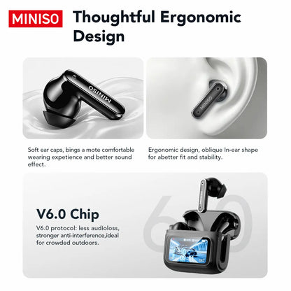 MINISO MS128 Wireless Earbuds, TWS Bluetooth 6.0Headphones, Touch Control LCD Full Color Display Screenear Buds, Wireless Earphones with Mic