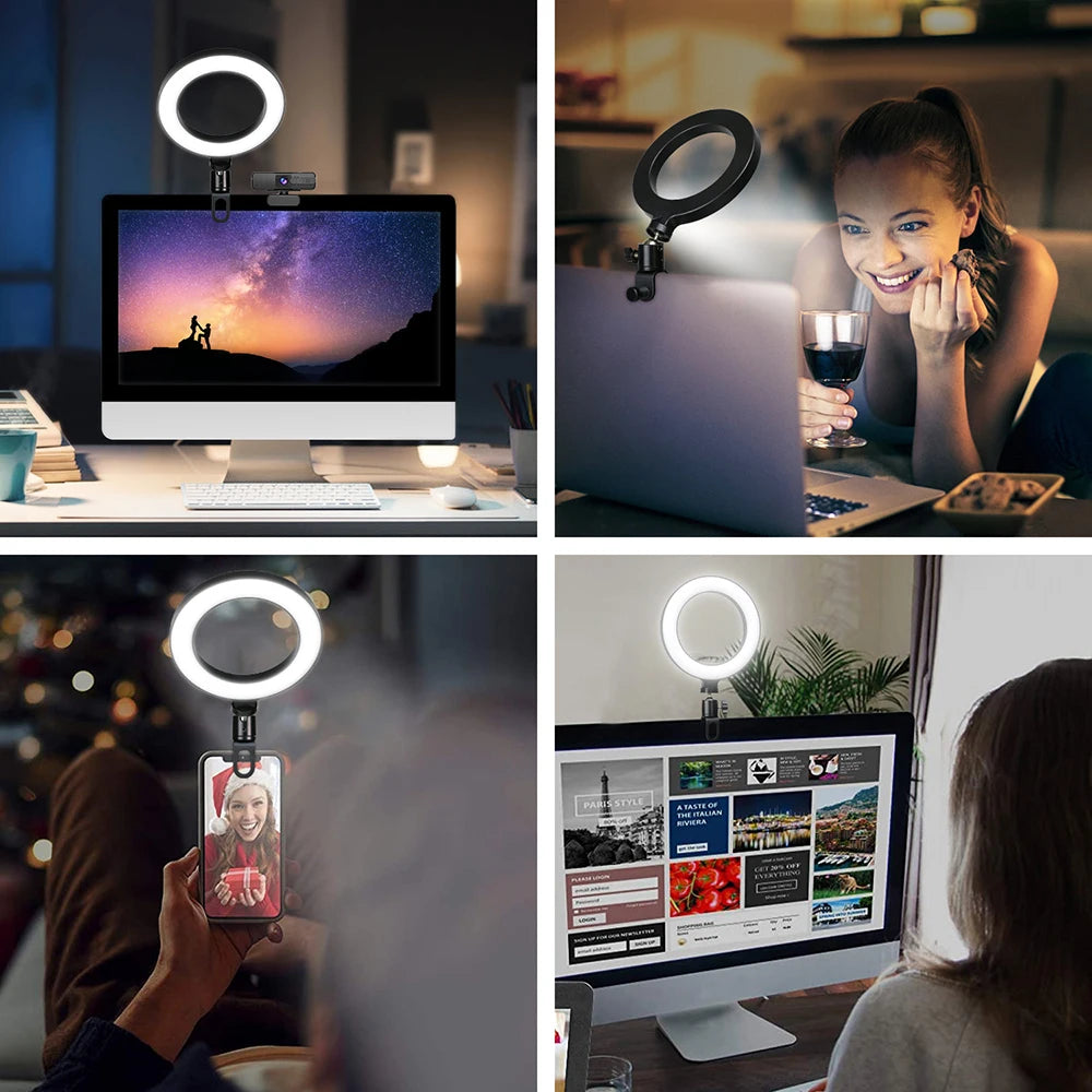 16CM Ring Light LED Lamp Lighting with Clip on Laptop Computer for Video Conference Zoom Webcam Chat Live Streaming Youtube