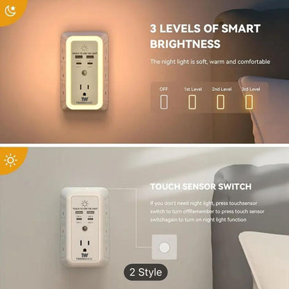 Multi Plug Outlet Extender with USB Wall Charger, Surge Protector Power Strip – 7 AC Outlets & 4 USB Ports (2 USB C), 1680J Overload Protection, Night Light for Home, Office, Travel
