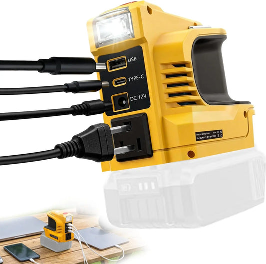 200W Portable Power Inverter for Dewalt 20V Battery, 110V AC Outlet Converter with Type-C & DC 12V & USB Ports, Compact Battery Generator Adapter for Camping, Emergency & Jobsite (Battery Not Included)