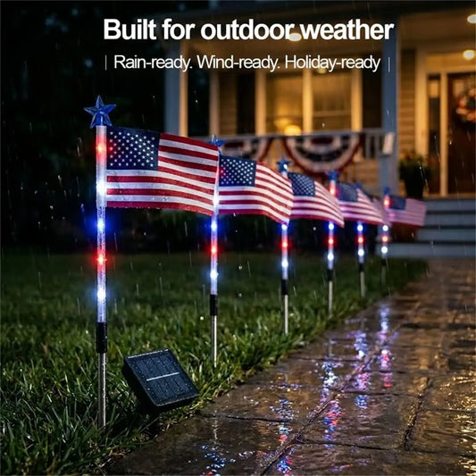 8 Piece Solar American Flag Pathway Lights, 2026 Patriotic Red White Blue Outdoor Stake with 8 Modes, July 4Th Decor Solar Pathway Waterproof LED Light, American Flag Yard Garden Light