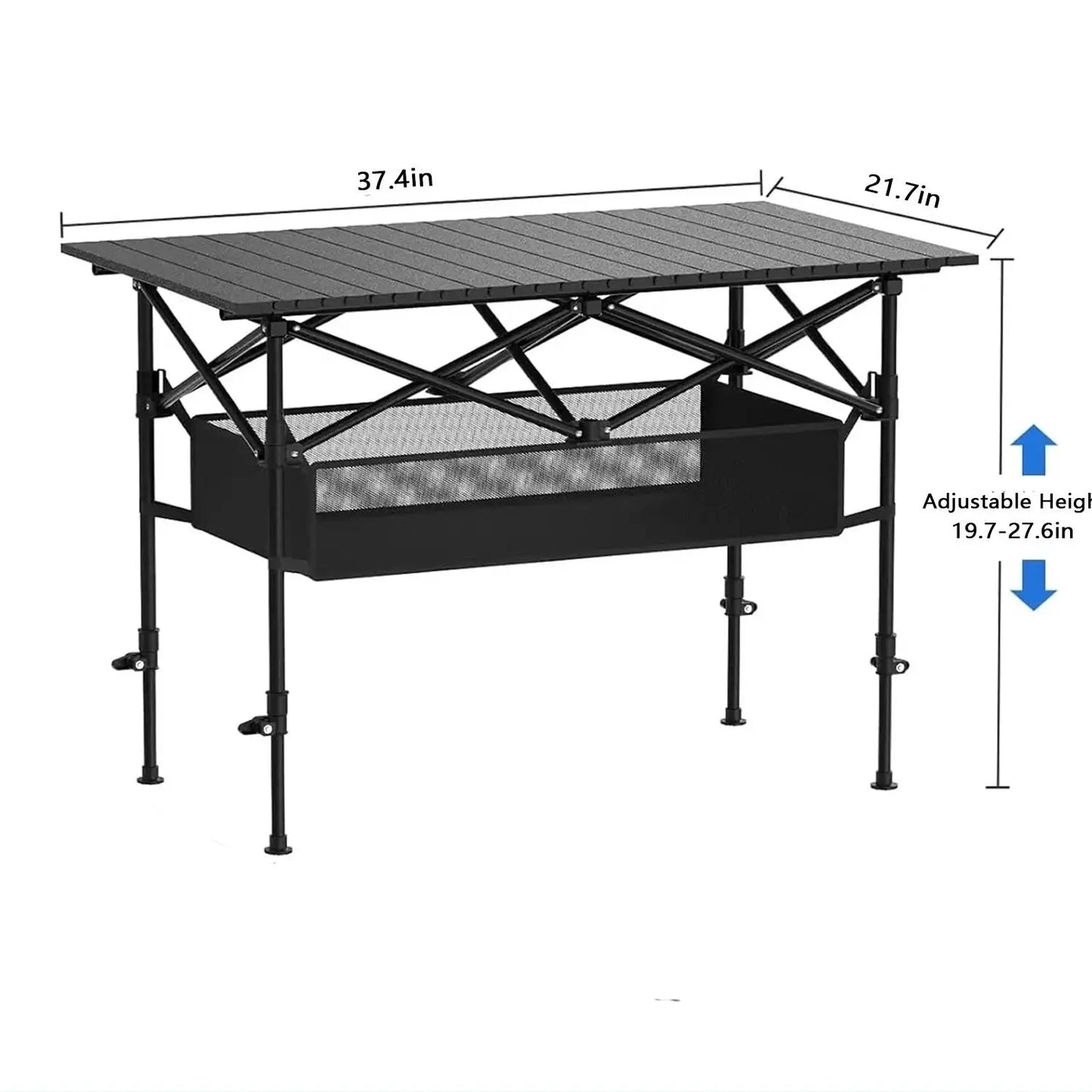 AORAN Portable Folding Outdoor Picnic Table, Heavy Duty Steel Frame Ultra Light Compact Foldable Table with Large Storage Mesh Basket, Detachable Design for Beach, Camping, Travel, Backyard Barbecue & Picnics