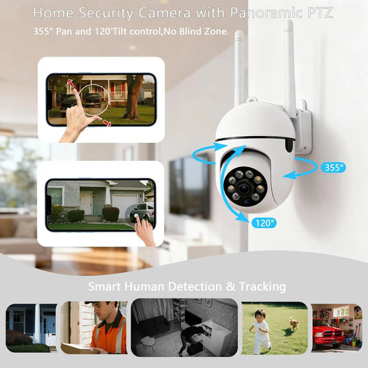 PBSEV Cameras for Home, 1080P Pan Tilt Panoramic HD Surveillance Camera, AI Human Detection, Color Night Vision, Crisp Two-Way Audio, Bluetooth & Wi-Fi Connection, Equipped with 9.9FT Long Power Cable, 24/7 Continuous Recording for Home, Pet Monitoring